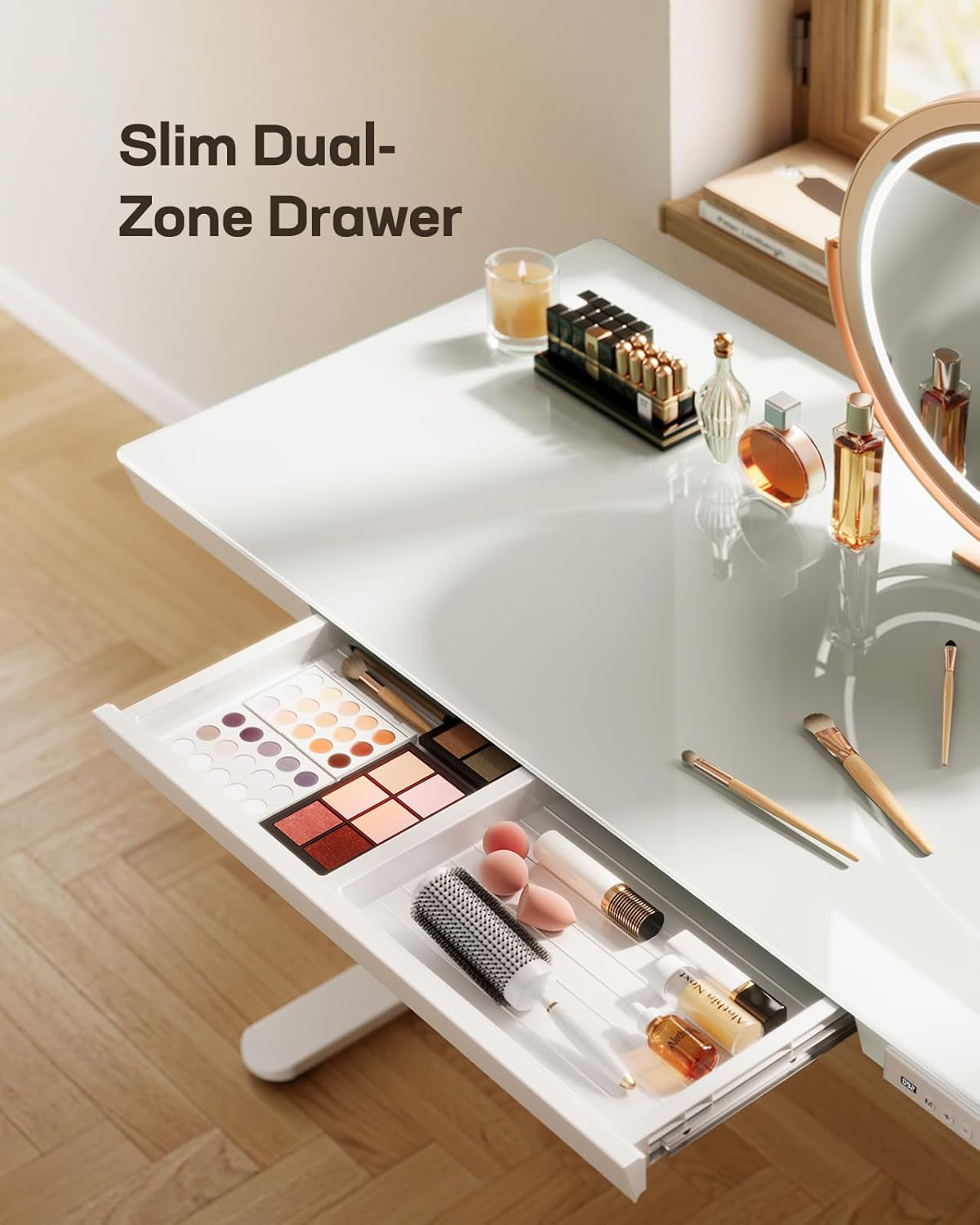 Marsail Glass Standing Electric Standing Desk with Drawer