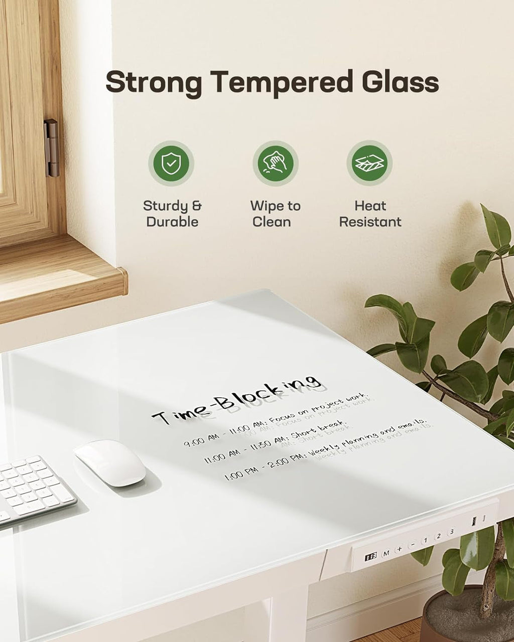 Marsail Glass Standing Electric Standing Desk with Drawer