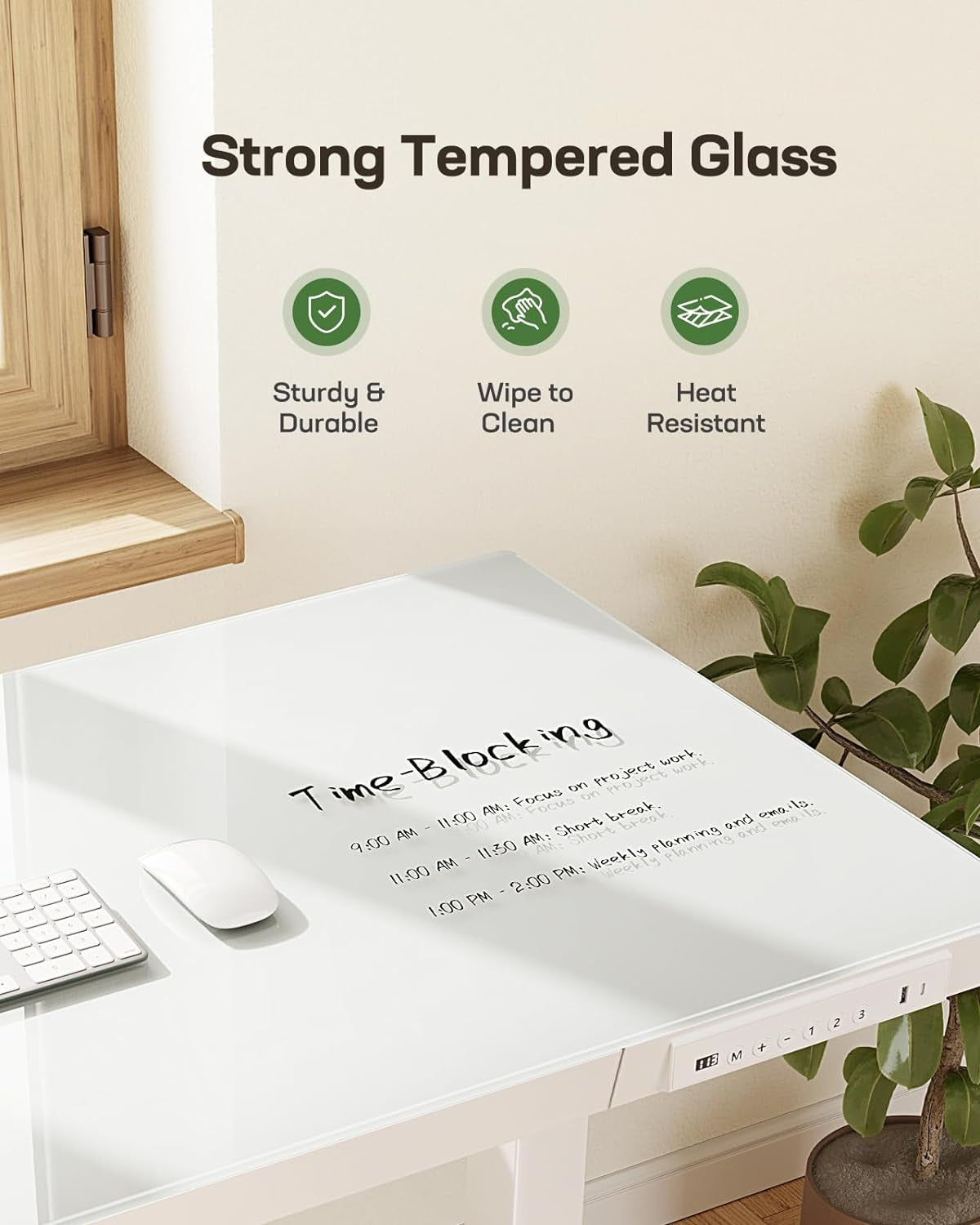 Marsail Glass Standing Electric Standing Desk with Drawer