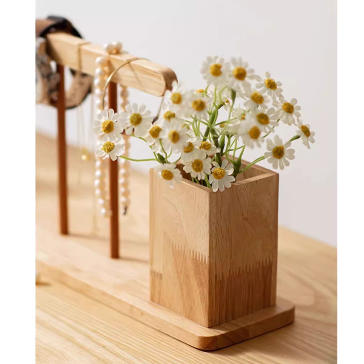 Wooden Desktop Calendar with Pen Holder