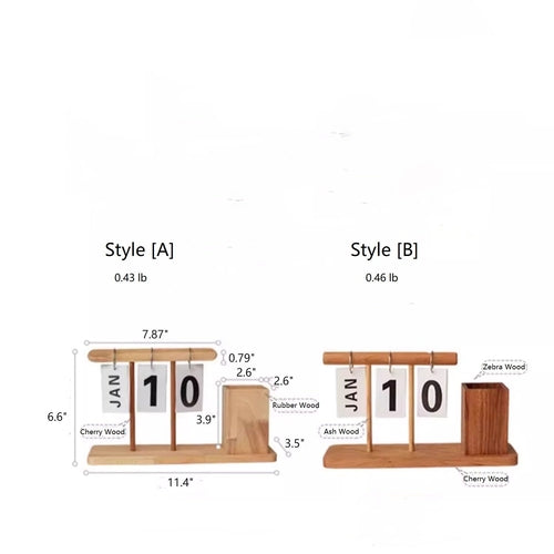 Wooden Desktop Calendar with Pen Holder