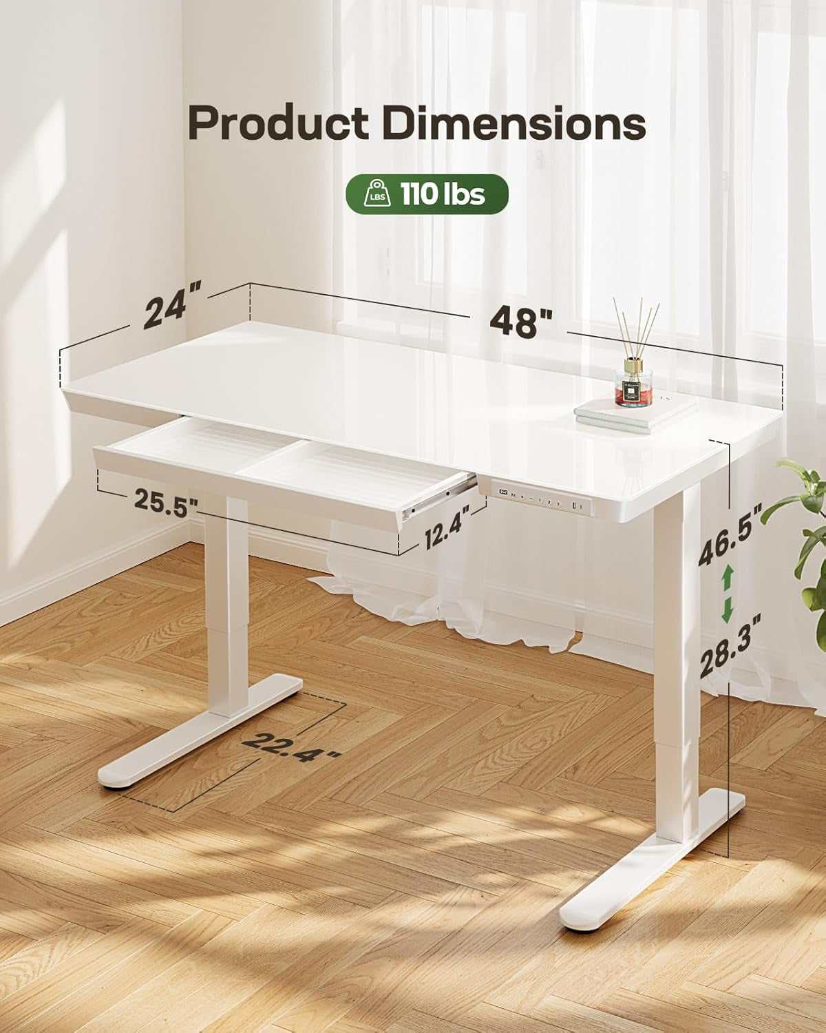 Marsail Glass Standing Electric Standing Desk with Drawer