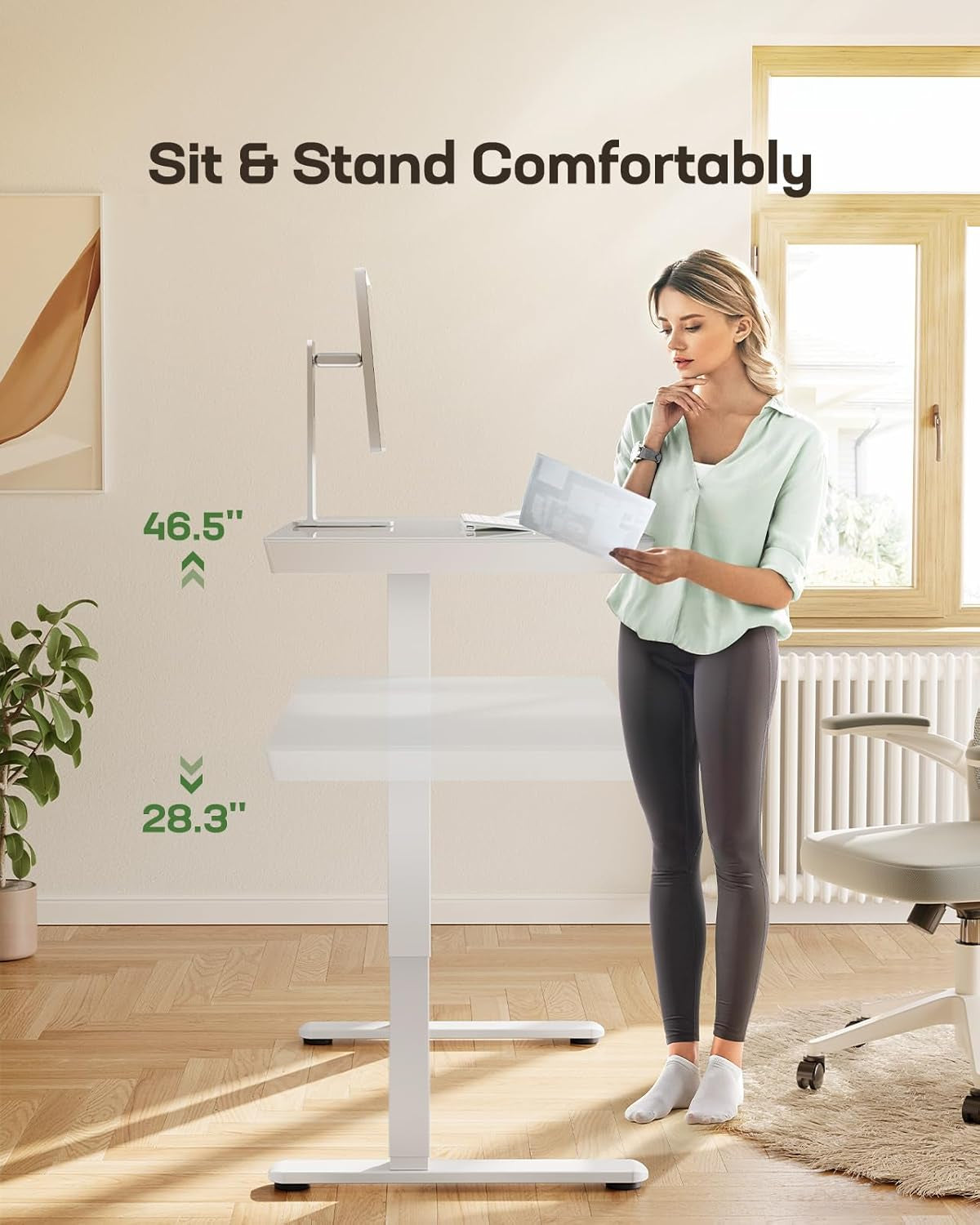 Marsail Glass Standing Electric Standing Desk with Drawer