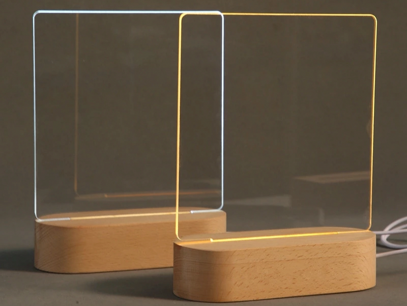 Wood Table Lamp Night Light with Message Board