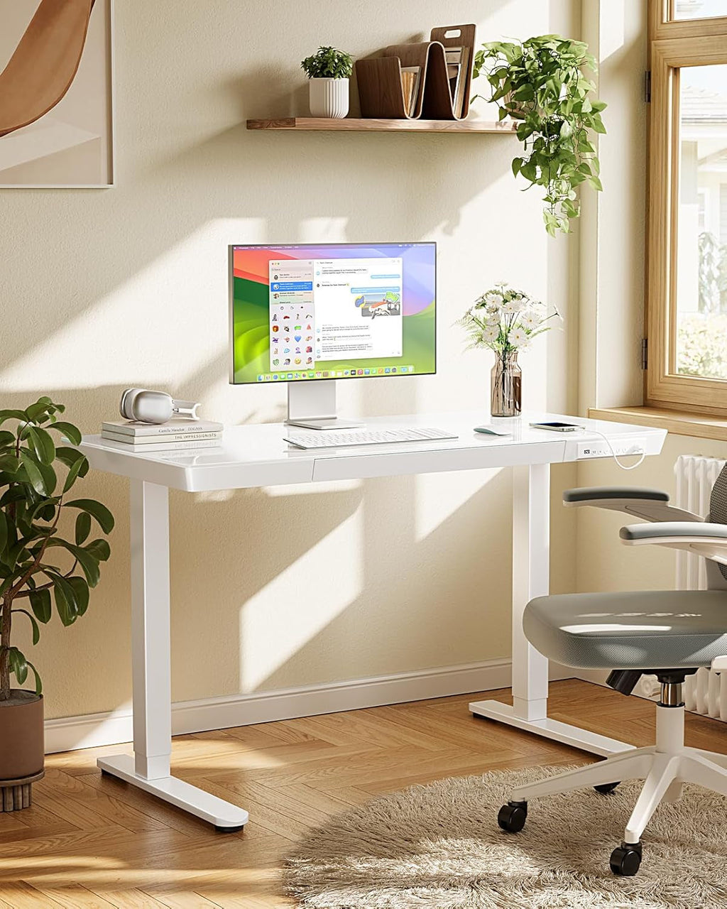 Marsail Glass Standing Electric Standing Desk with Drawer