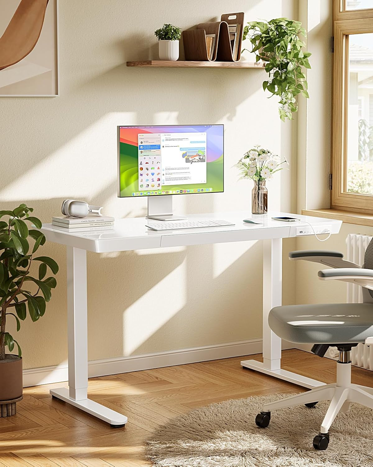 Marsail Glass Standing Electric Standing Desk with Drawer
