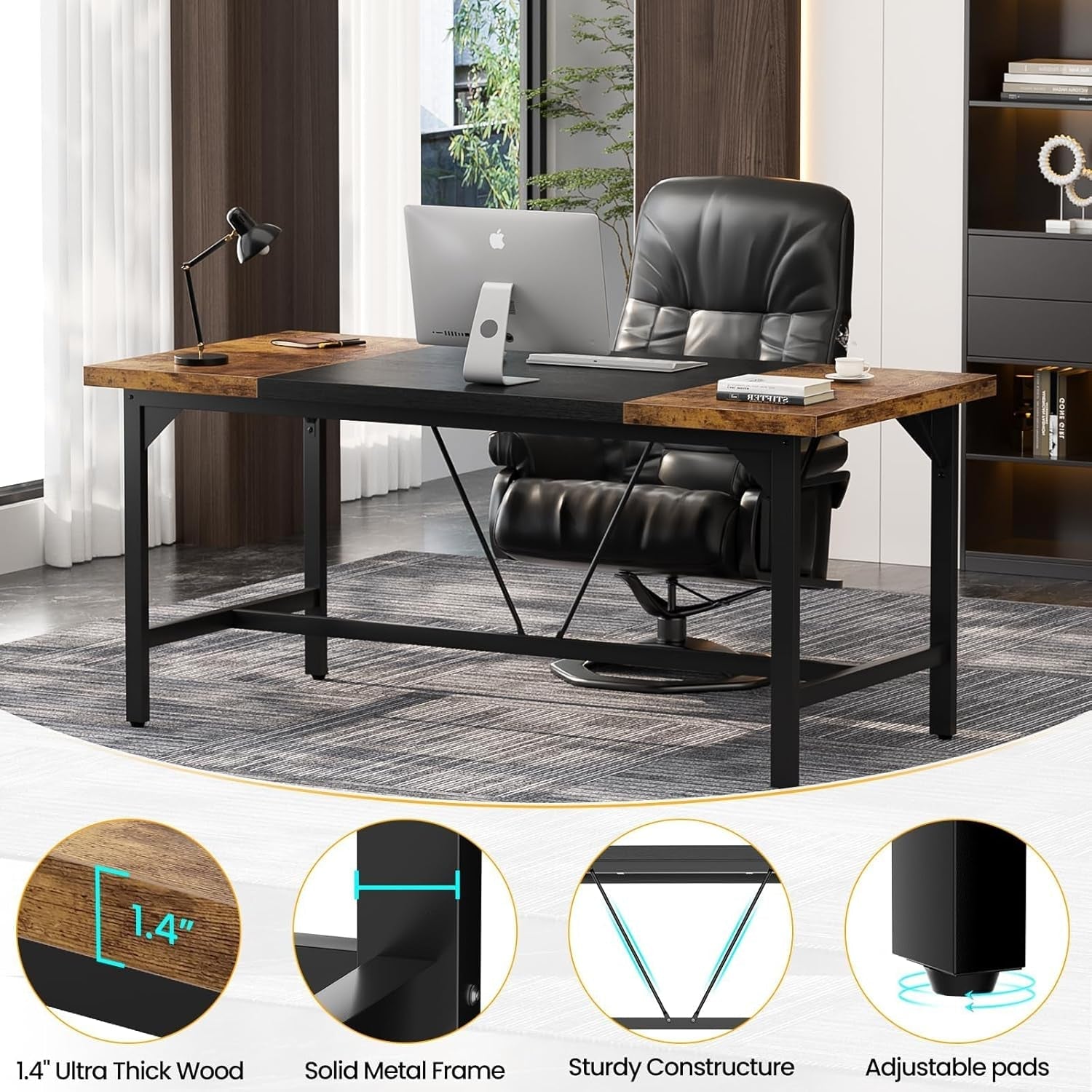 Large Rustic Computer Desk for Home Office Workstation-4