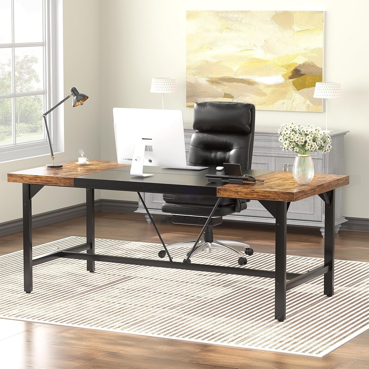 Large Rustic Computer Desk for Home Office Workstation-0